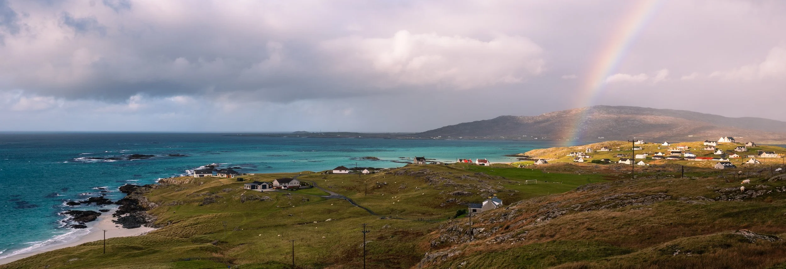 A rainbow over the famous Isle of Eriskay football pitch.