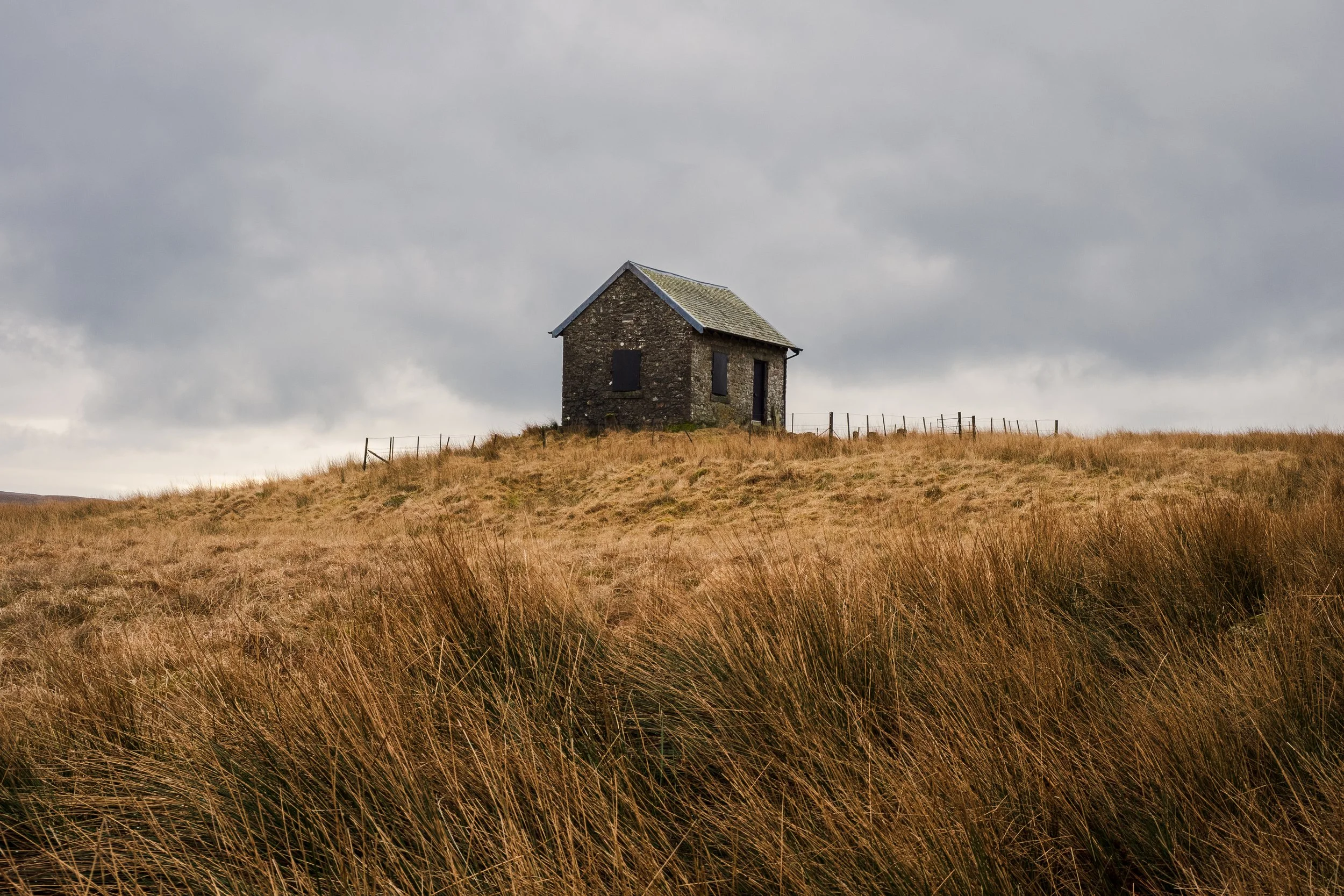 A lone building atop a hill near Callendar, Scotland.