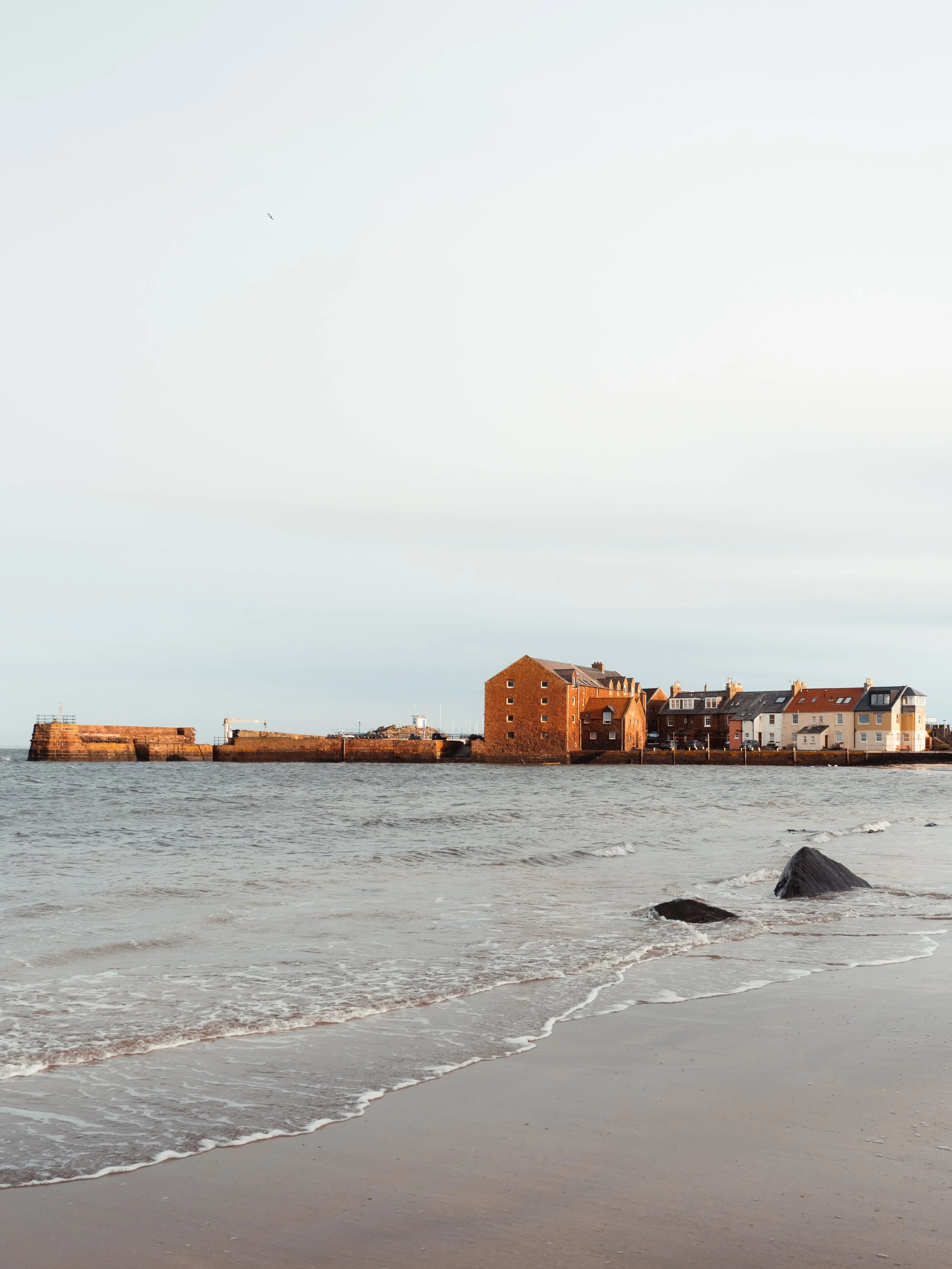 Soft winter light shines over the harbour in North Berwick.