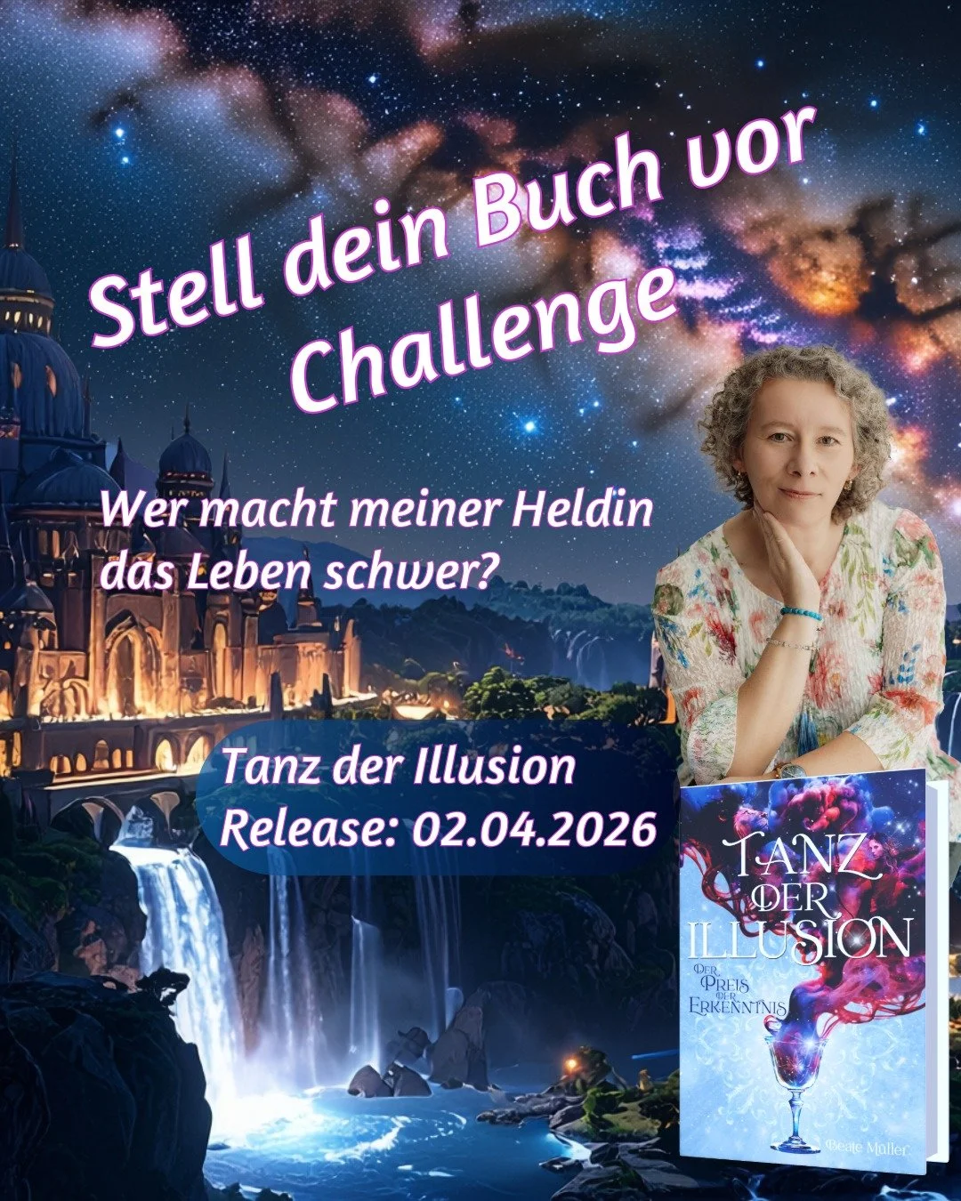 Heute mache ich mit bei der #stelldeinbuchvor Challenge von @yvettecorban_schreibt.
Da ich die ersten Teile verpasst habe, stelle ich mein Buch kurz vor: Es hei&szlig;t "Tanz der Illusion", und es handelt sich um ein Fantasy-Epos mit Helden