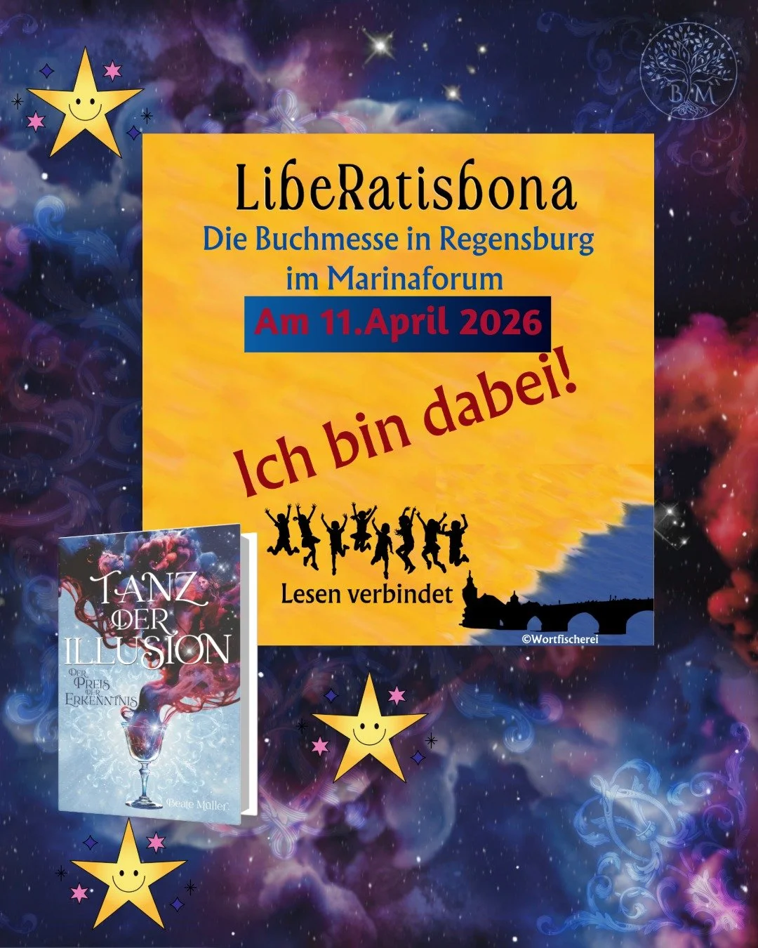 Werbung, Eigenwerbung
Trefft mich pers&ouml;nlich auf der LibeRatisbona am Samstag den 11.04.2026.

Ihr findet mich an Stand 46. Ich freue mich darauf euch kennenzulernen und auf ganz viele, tolle Gespr&auml;che💕.

Wer mein Buch besser kennenlernen 