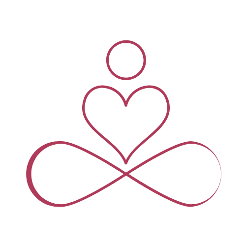 Abstrakte Figur in Meditationshaltung aus Kreis, Herzform und Unendlichkeitszeichen