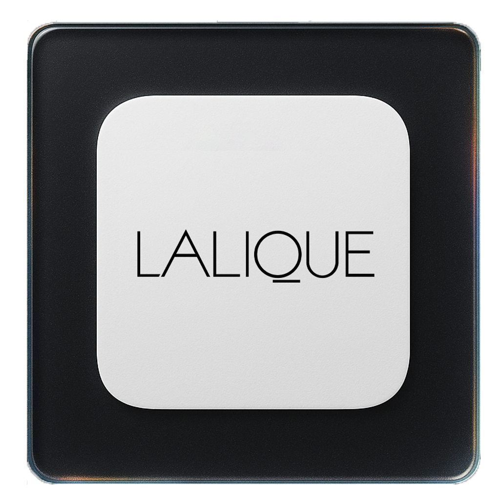 Close-up of a black smartphone screen displaying the LALIQUE logo in the center.