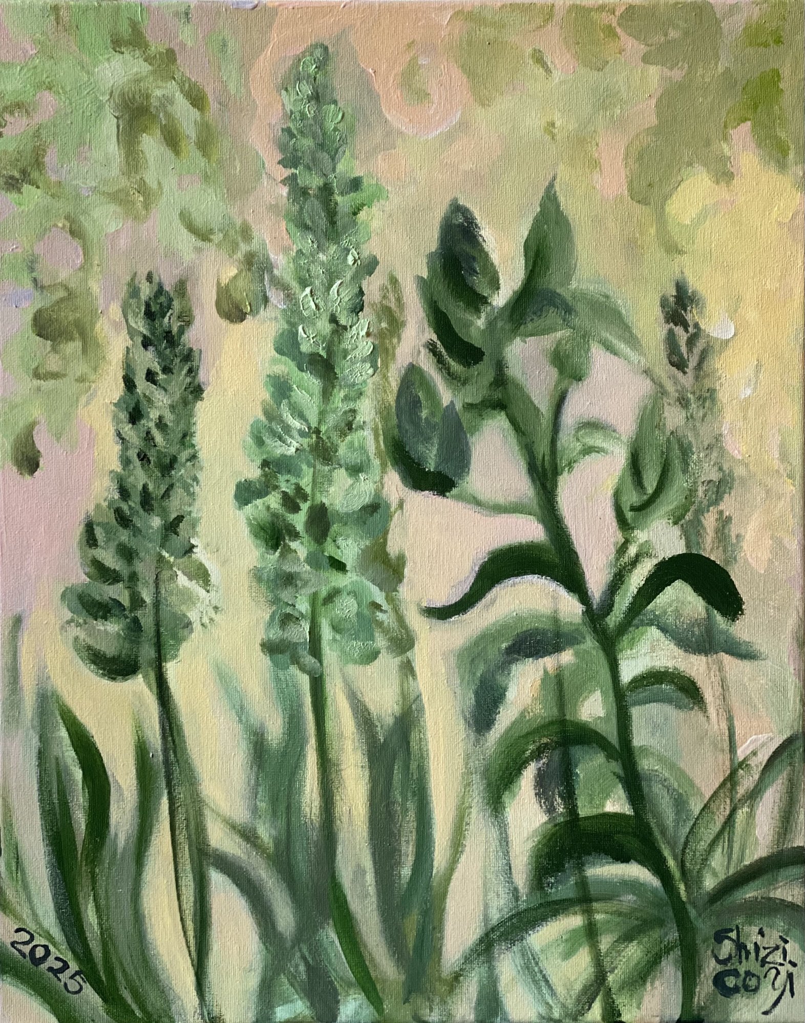 Summer Green-Foxgloves and Lilies-plein air