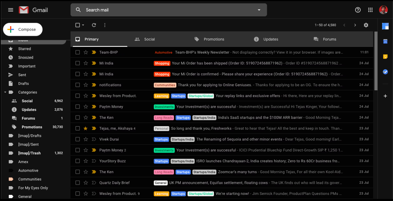 Gmail uses labels instead of folders. One email can have multiple labels, which makes organizing far more flexible.