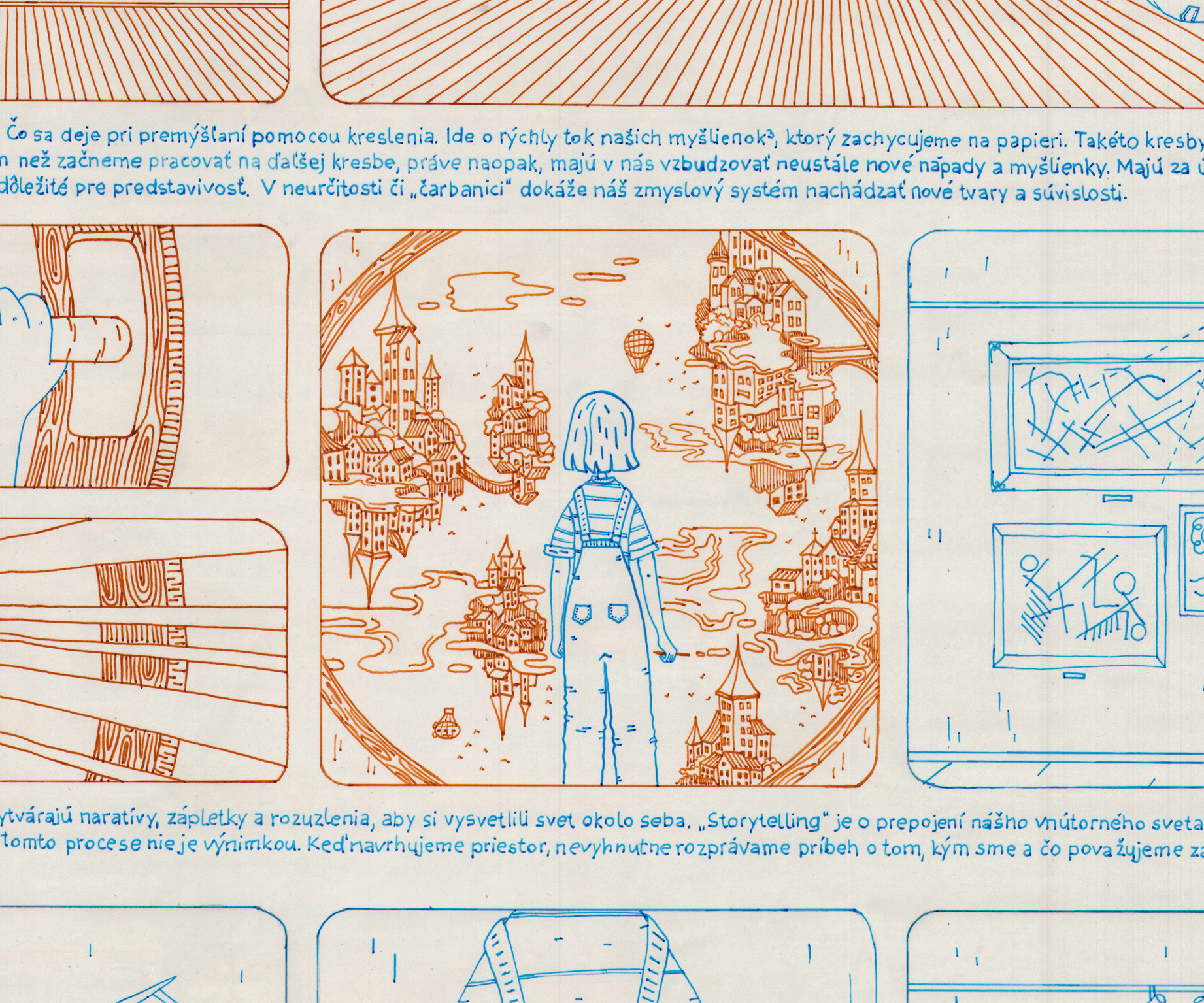 A comics drawing of the main character, drawn in the ink on the transparent paper. Huge piece, handdrawn illustration.