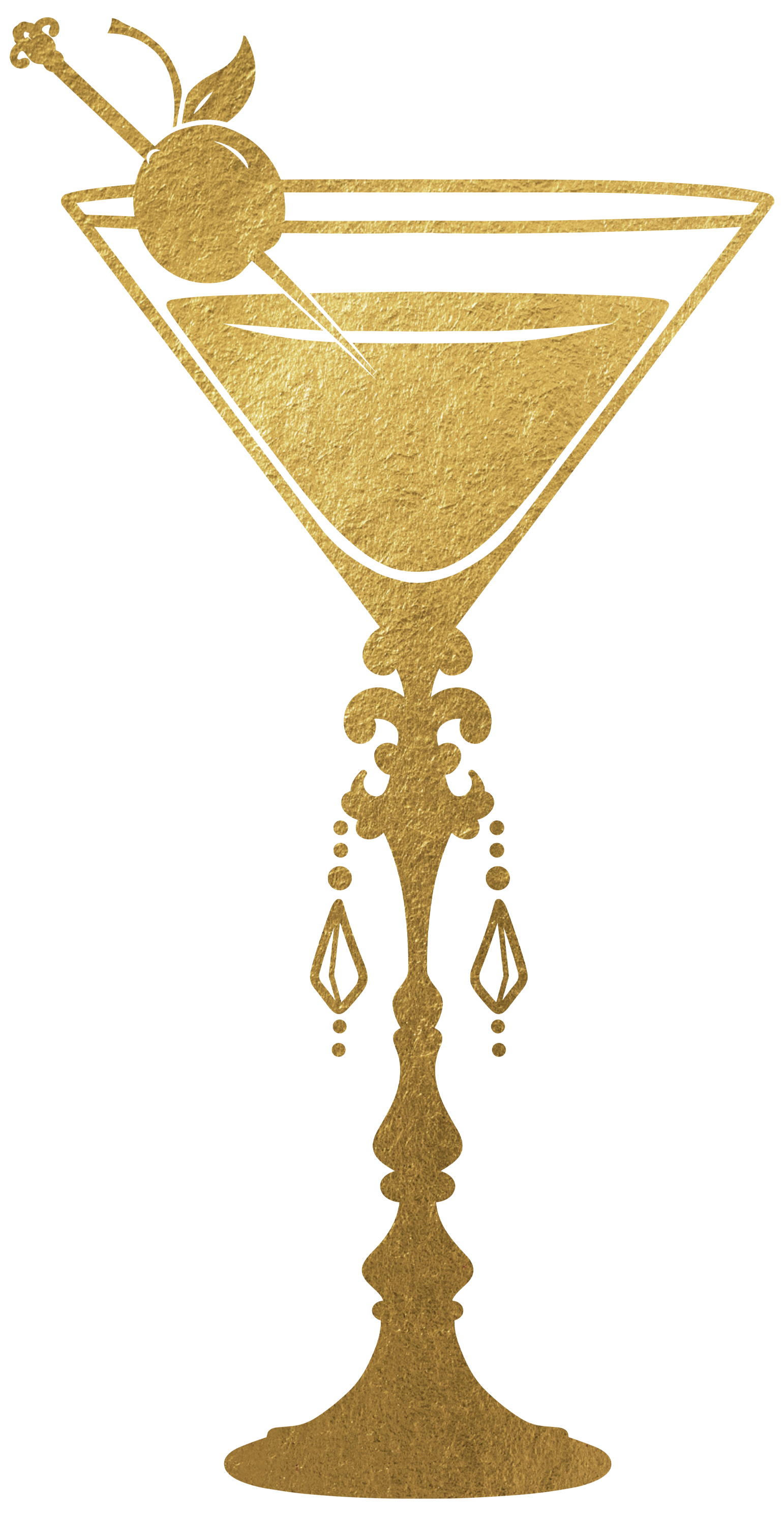 A gold-colored, cherry martini glass.