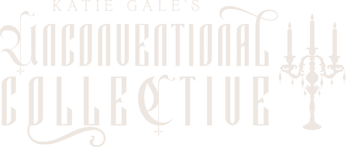 Logo for Katie Gale's Unconventional Collective, featuring a candelabra.