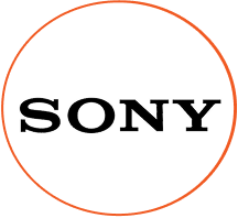Sony logo inside a white circle with a thin orange border.