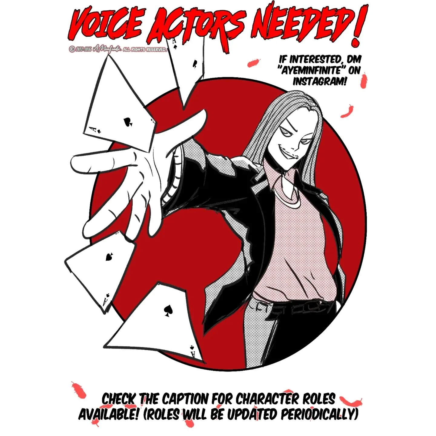 For aspiring actors looking for roles, nows your chance to voice in the comedy drama of the century! Bookmark this post to check which roles are available as they will be updated as they're needed or taken.

1. CHARACTER TYPE: Femme Fatale Asian Actr