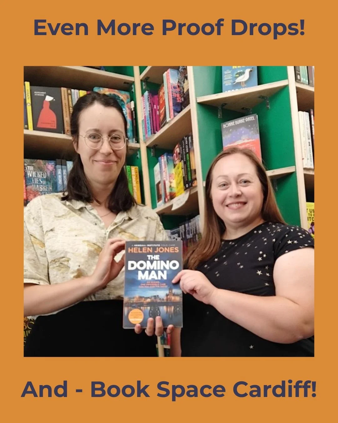 Here's an updated photo from my proof drops yesterday! 

Me and Lily, the owner of @bookspacecardiff, a really lovely bookshop on Crwys Road with a firm focus on building a reading community!

Thanks for the photo! 

#proofdrop #thedominoman #bookspa
