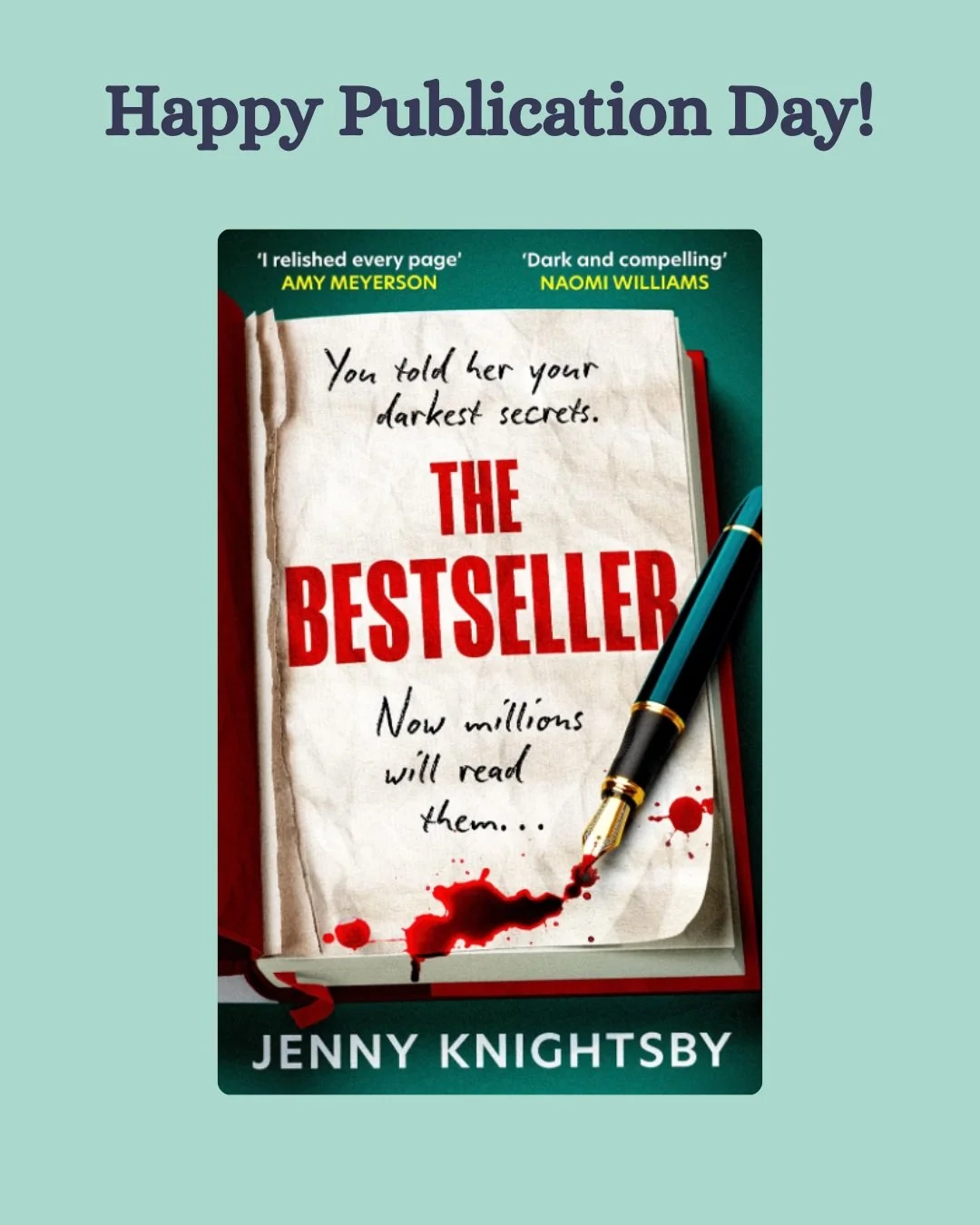 Happy publication day to @jennyknightsby with her debut novel 'The Bestseller'!

Jenny's book was published in ebook and audio back in June, but today the paperback is out!

If you're looking for a twisty thriller full of deception and deceit, this m