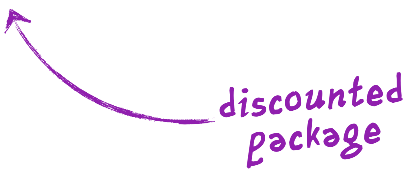 Purple arrow pointing left towards text that says "discounted package" in purple font.