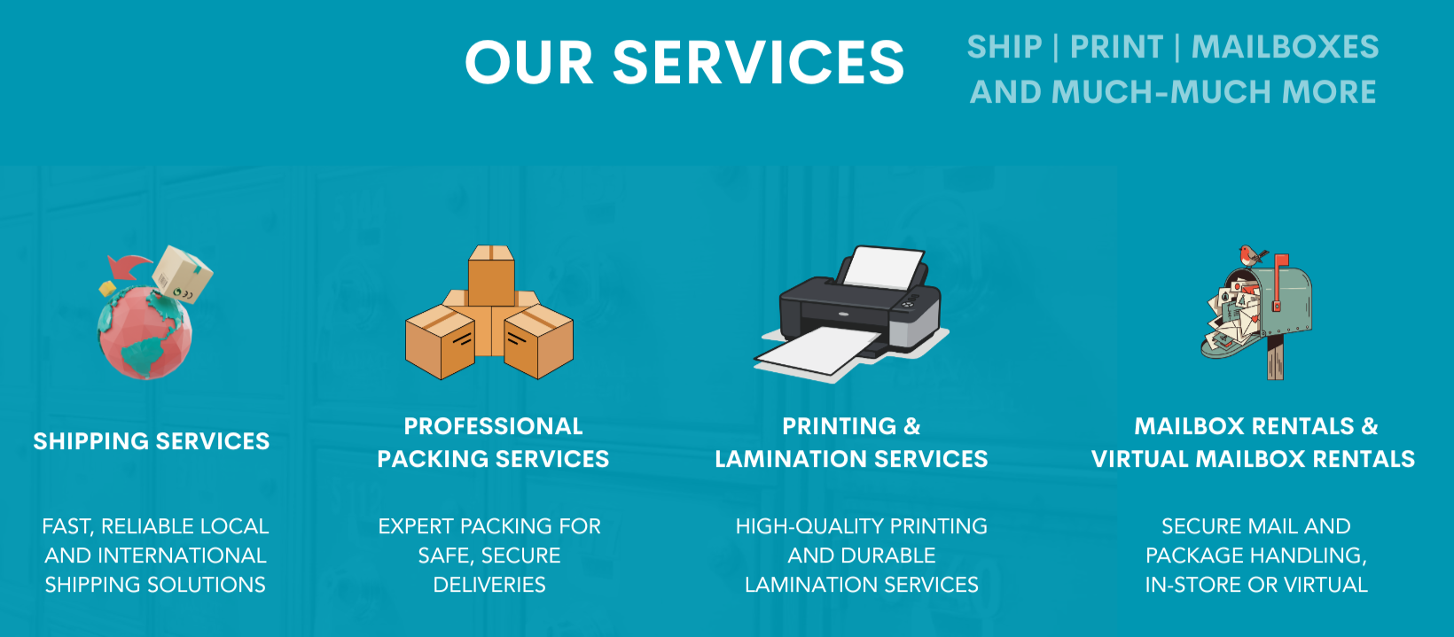 Packing, Shipping, Printing, Mailbox Rental