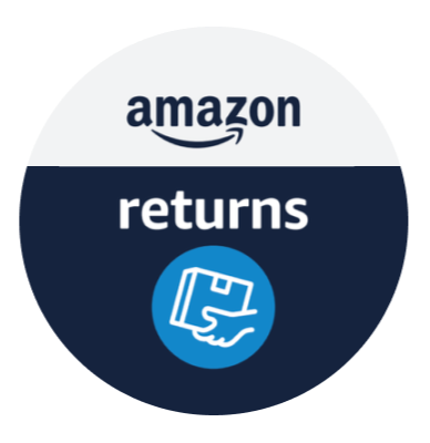 Amazon returns sign with an icon of a hand holding a box.