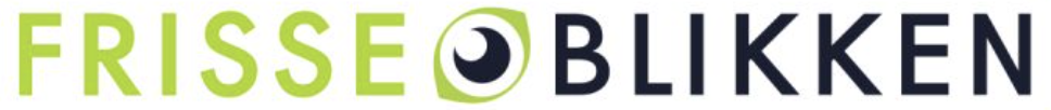 Logo with the words 'FRISSE BLIKKEN,' where 'FRISSE' is in green and 'BLIKKEN' is in black, with a stylized eye replacing the letter 'O' in 'BLIKKEN'.