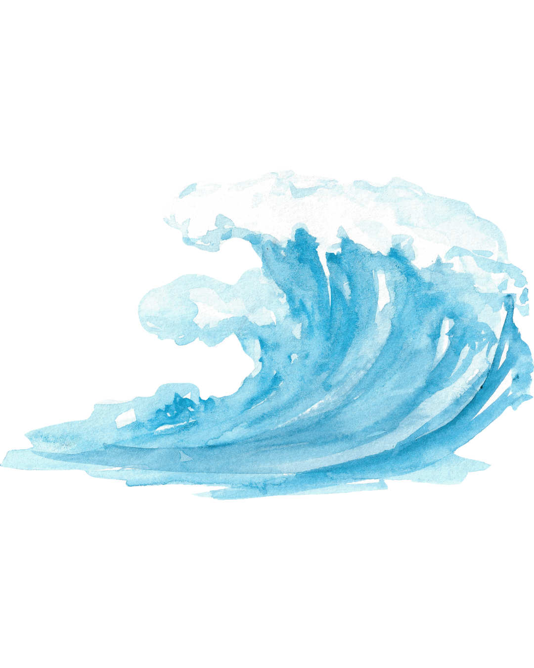 A watercolor painting of a large ocean wave in shades of blue and white.