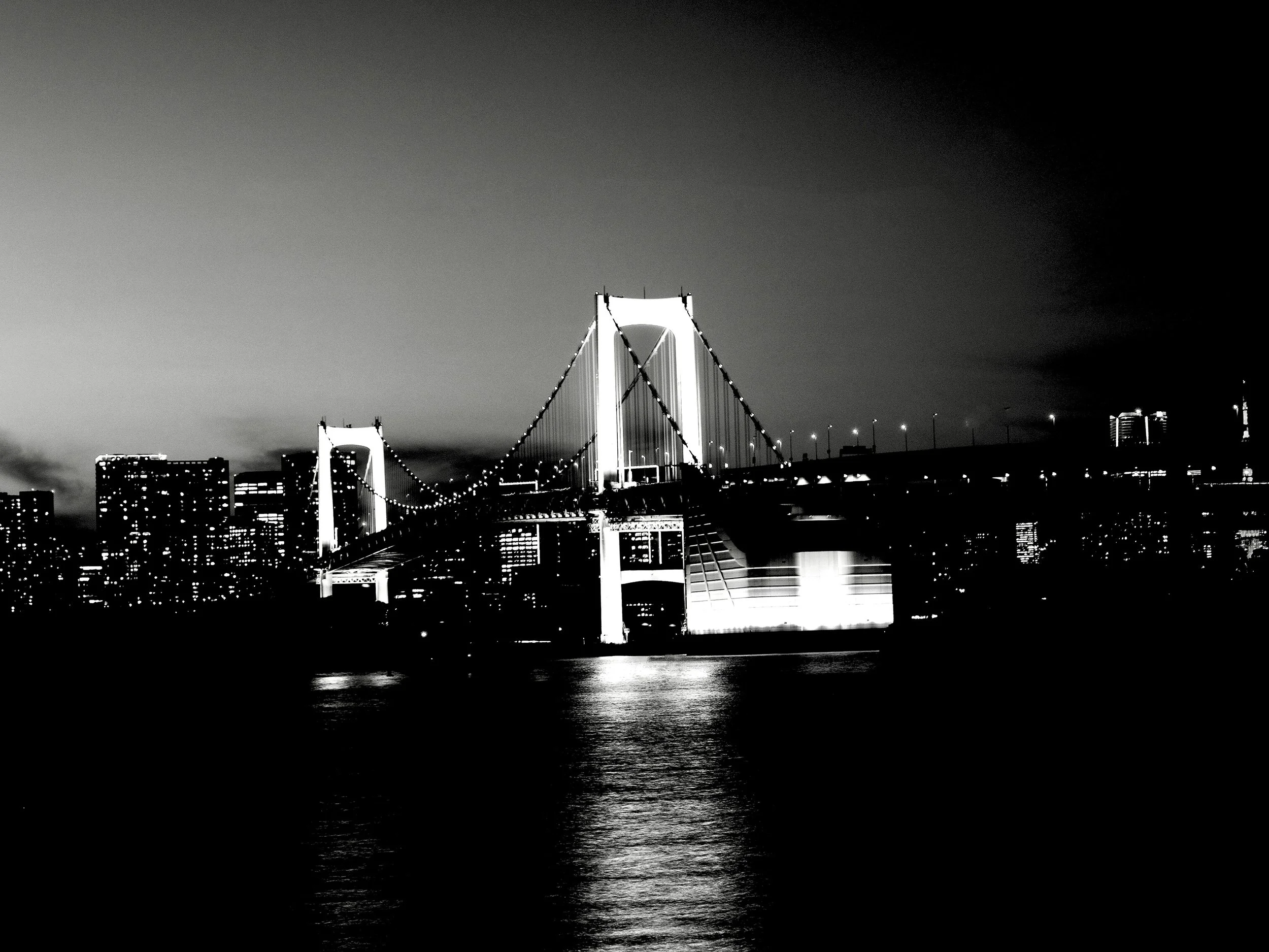 Rainbow Bridge of Tokyo in black and white by photographer Ladka Kurzrock