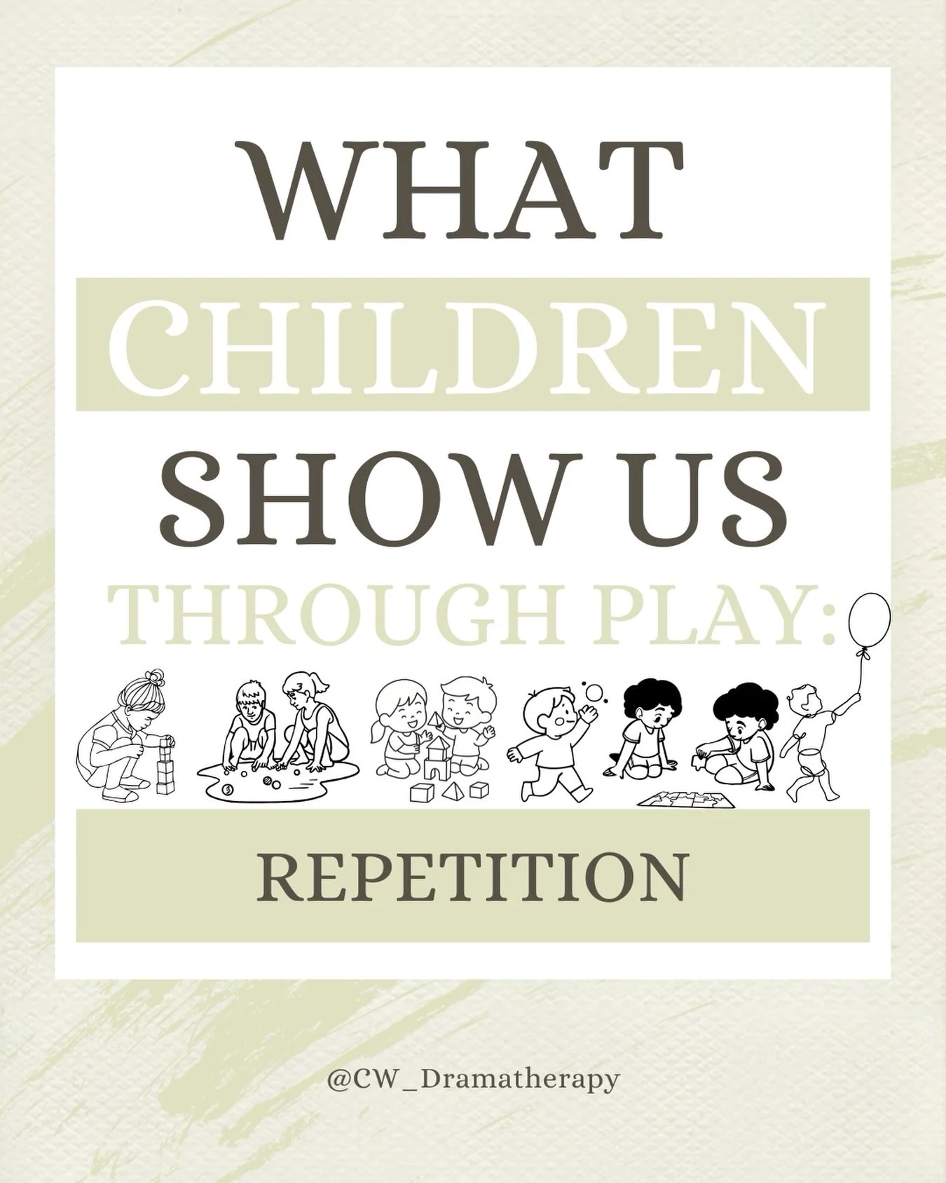 What children show us through play: repetition

Sometimes the same story is played out again and again.

With the same characters, the same themes, or even the same ending. This repetition can be the child&rsquo;s way of making sense of something. 

