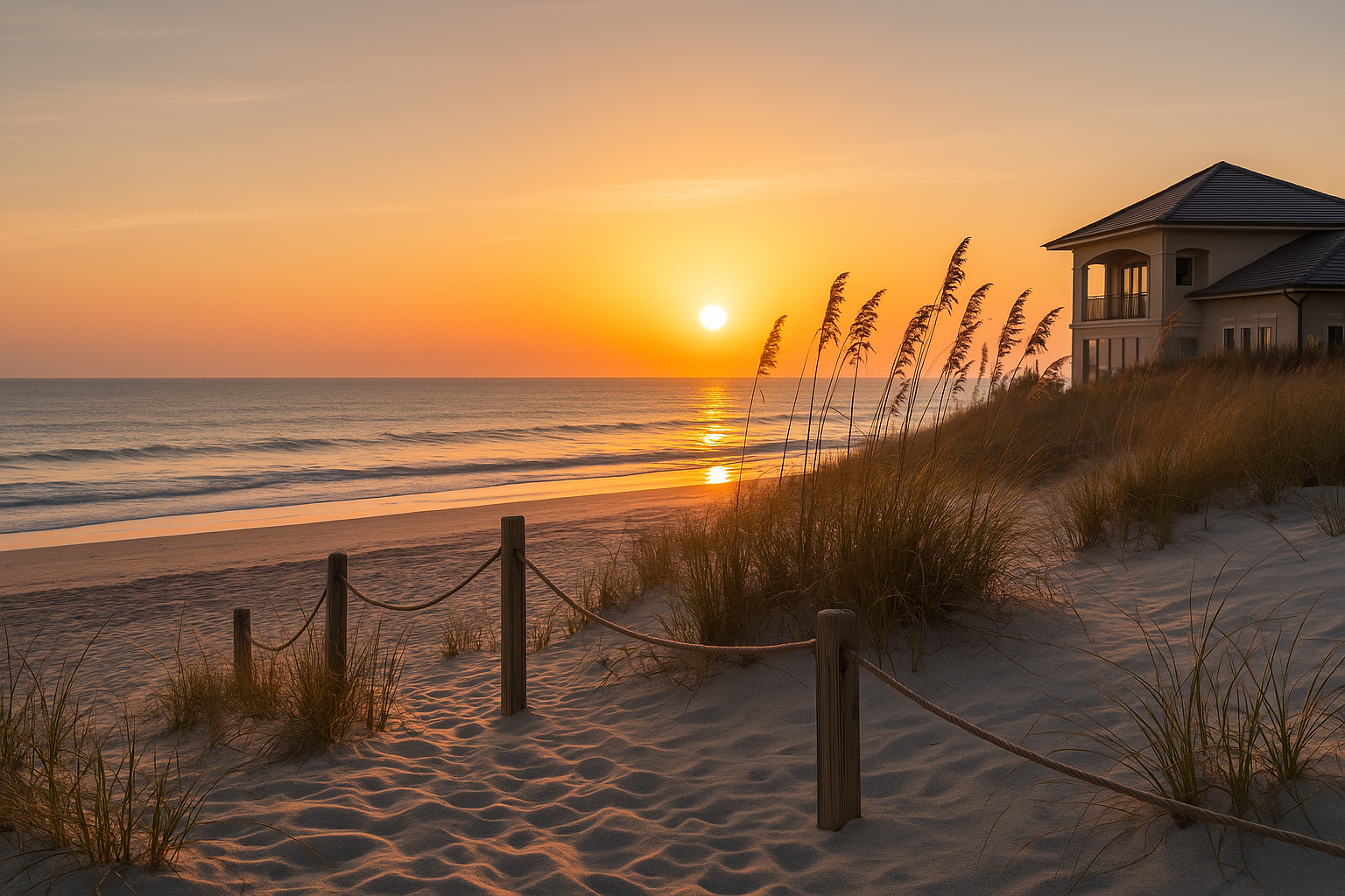South Ponte Vedra oceanfront home perched above sandy dunes with the beach and Atlantic Ocean in the background.
