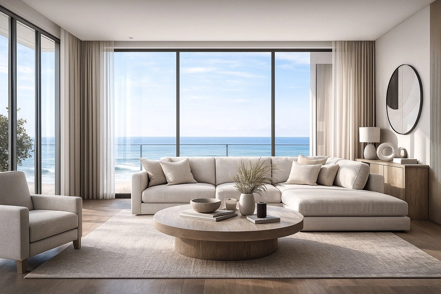 Modern oceanfront condominium in Northeast Florida with floor-to-ceiling windows overlooking the Atlantic Ocean.