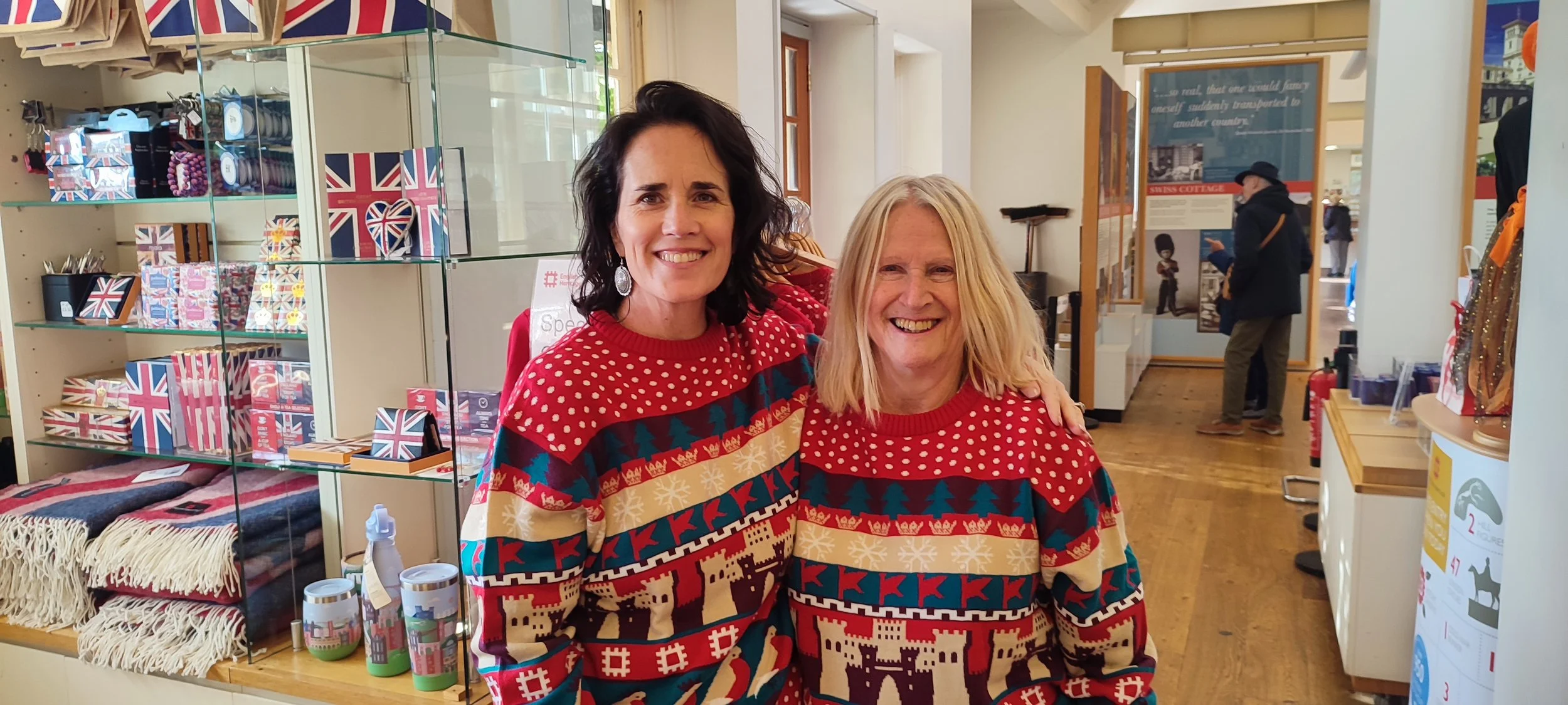 Buying Christmas jumpers at Osborne gift shop