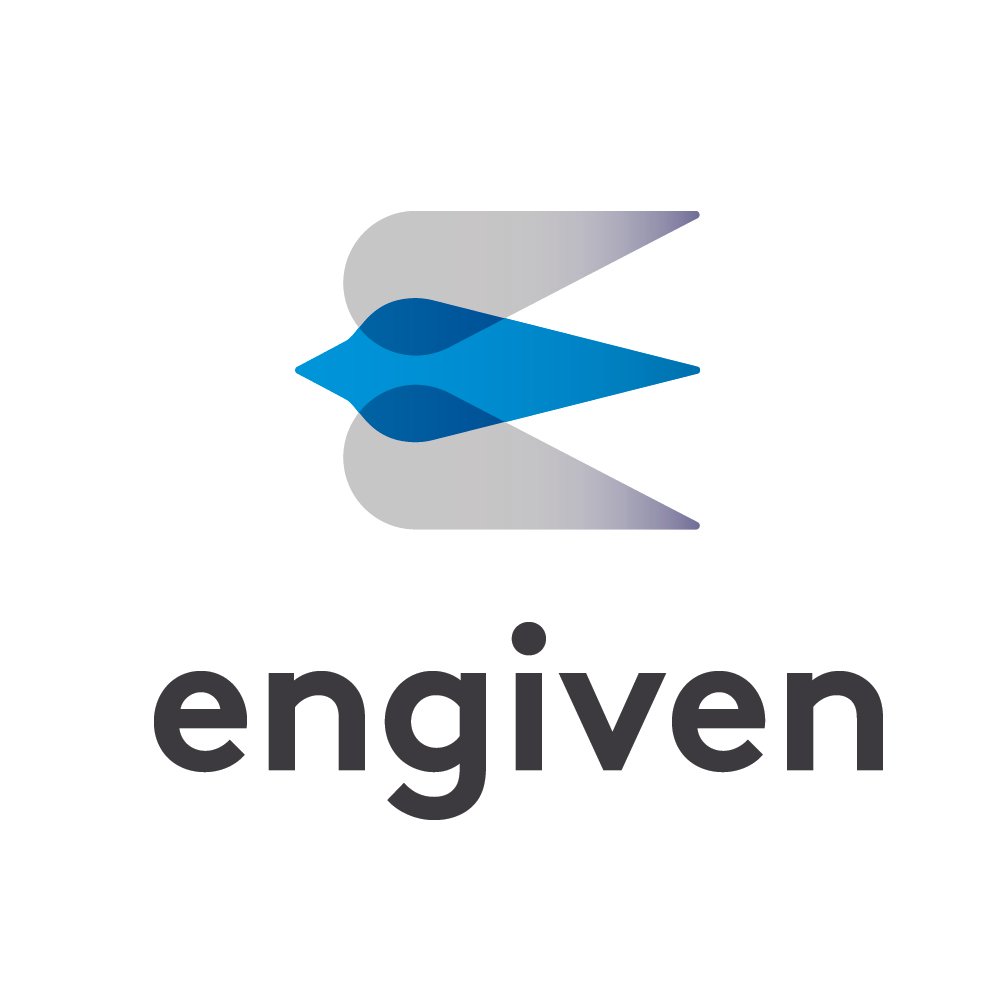 A logo with an abstract blue and gray shape above the word 'engiven' in black lowercase letters.