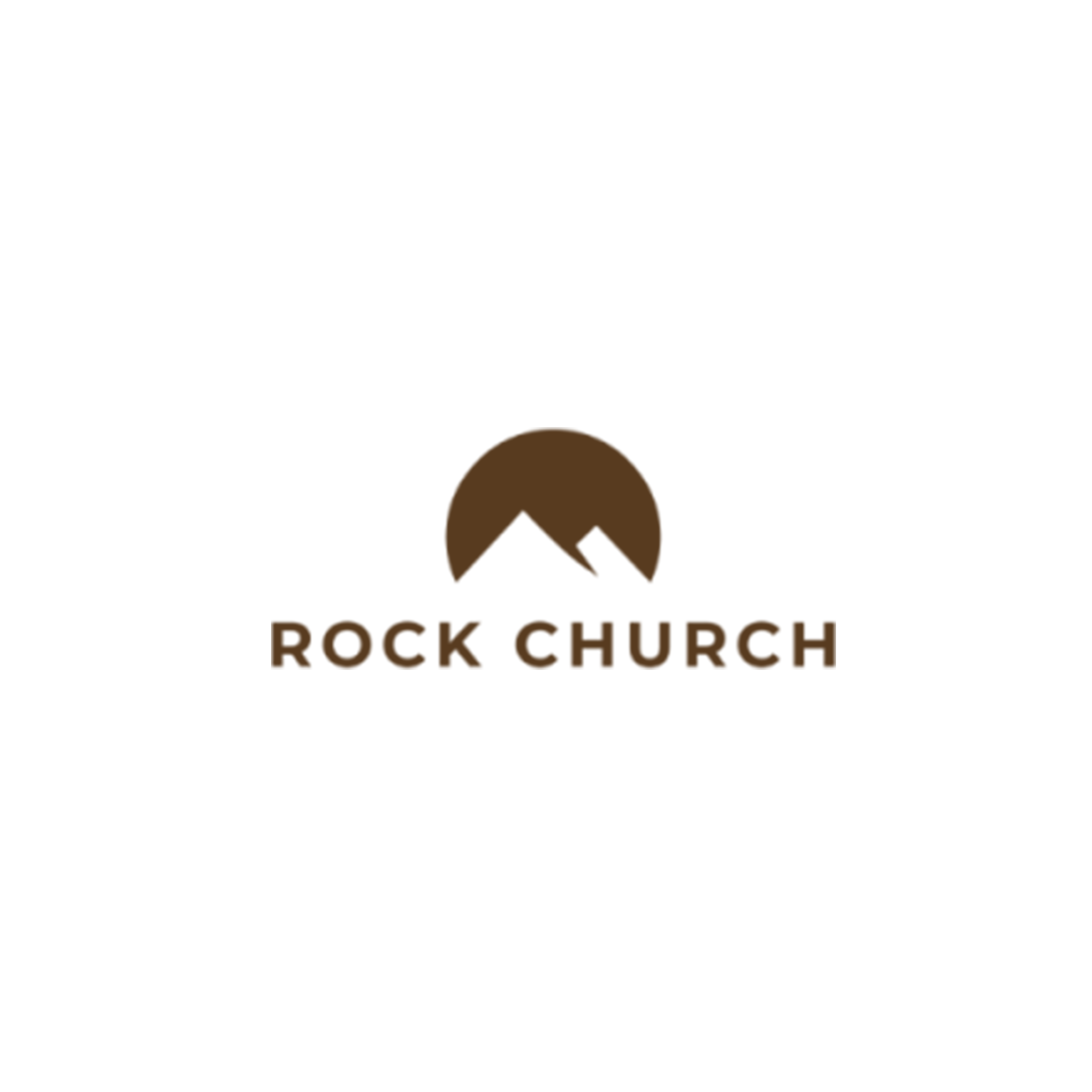 Logo with mountain peak icon and text 'Rock Church' in bold brown letters