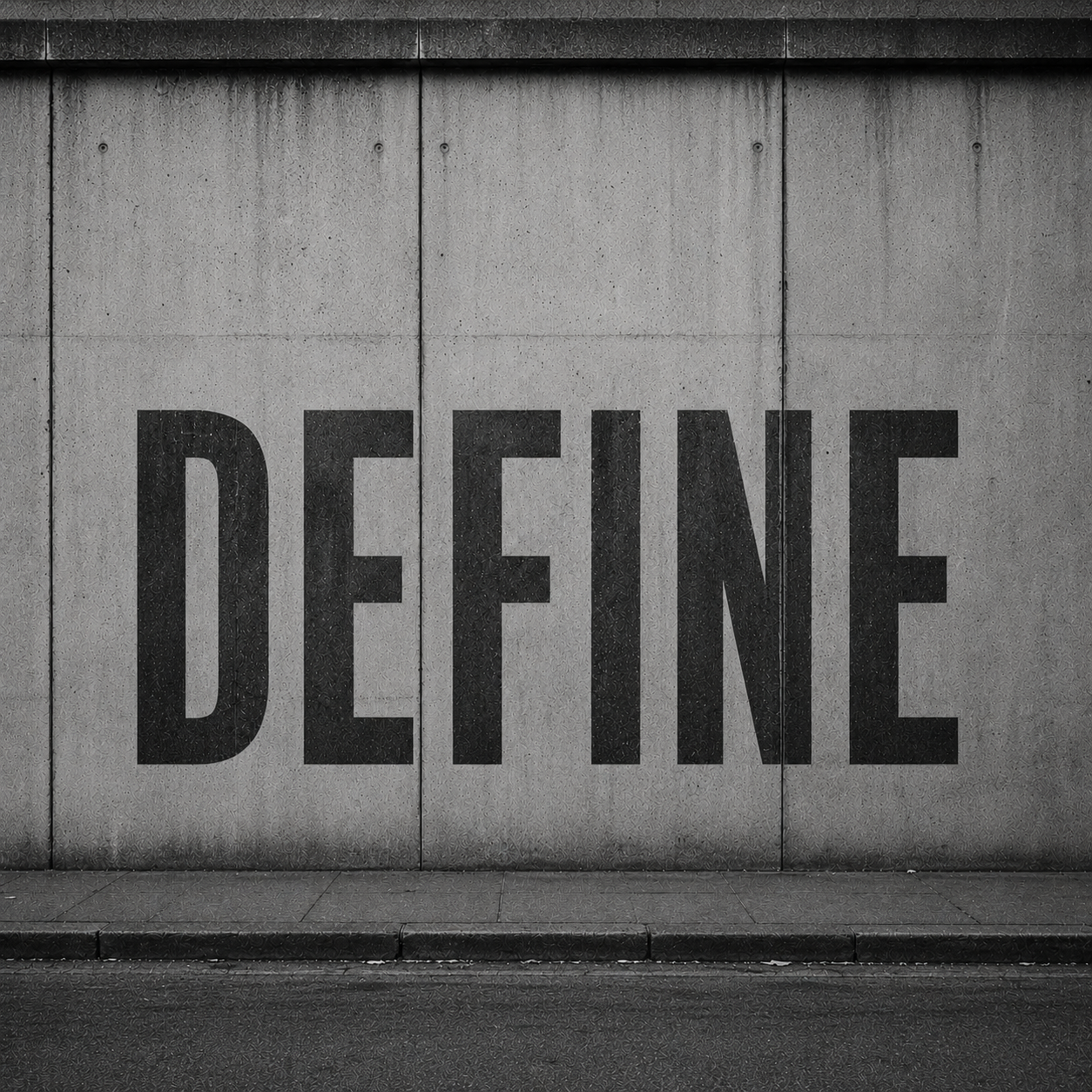 Large black graffiti on a concrete wall reads 'DEFNE'.