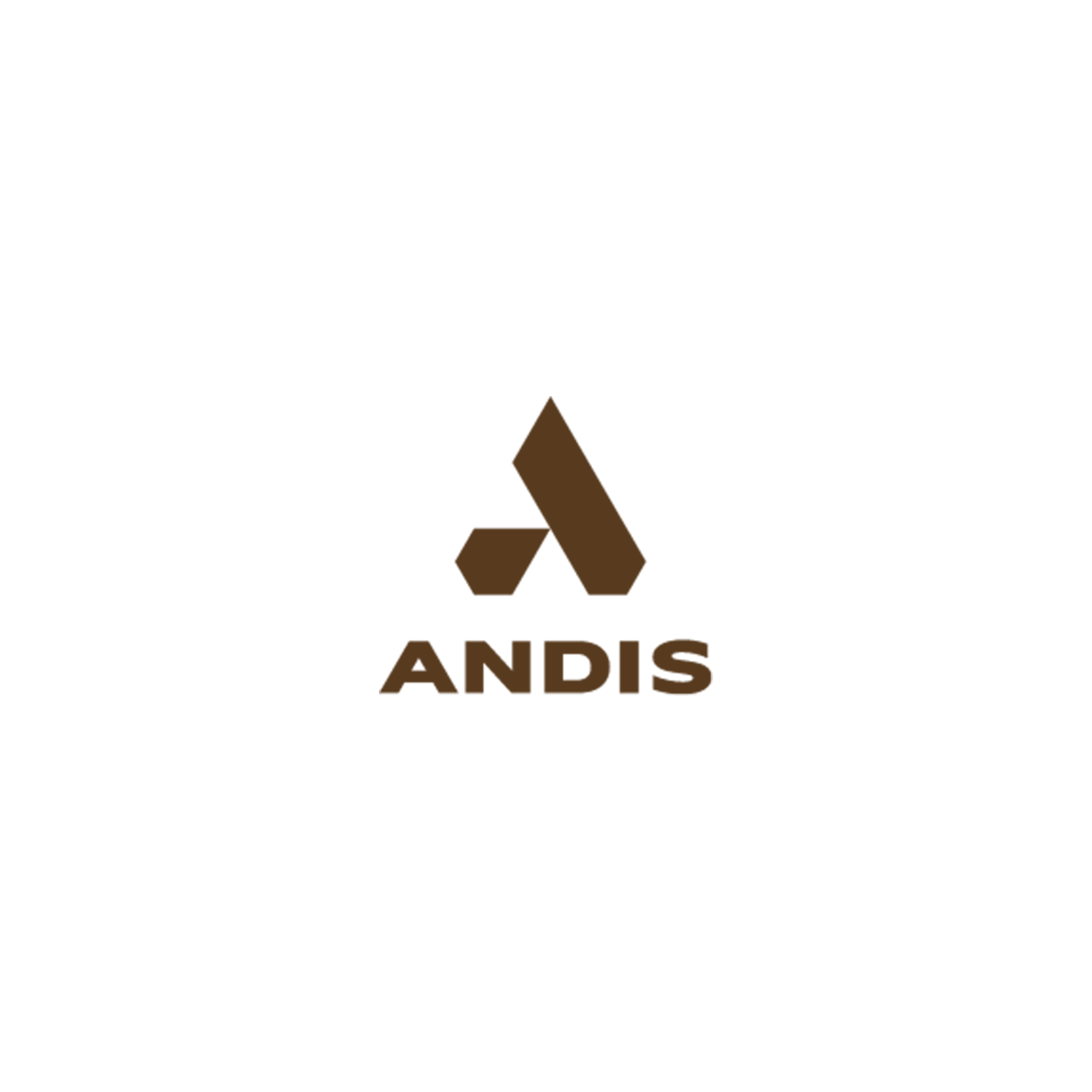 Black background with a logo featuring a stylized brown 'A' made of geometric shapes and the word 'ANDIS' in brown below.