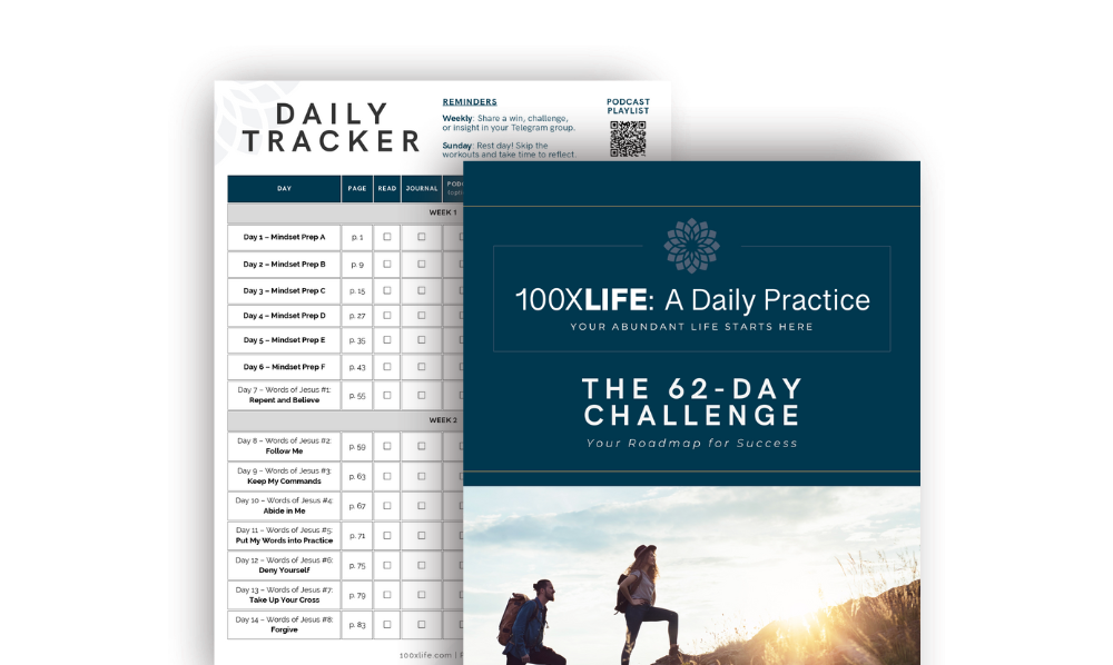 Cover of the 100xLife daily practice workbook used throughout the 62-day challenge.