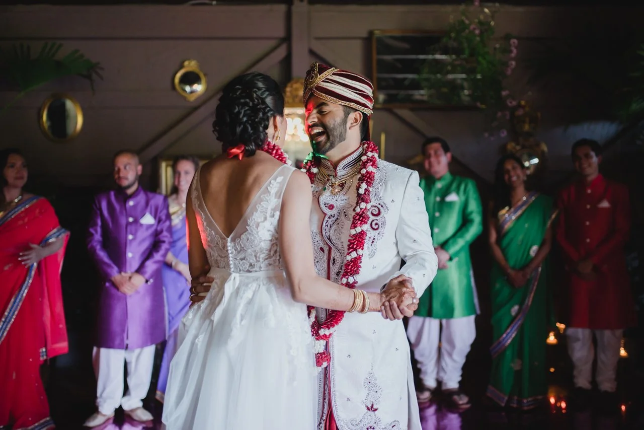 First dance in the twinkled light lit barn at The Kaaterskill Inn wedding