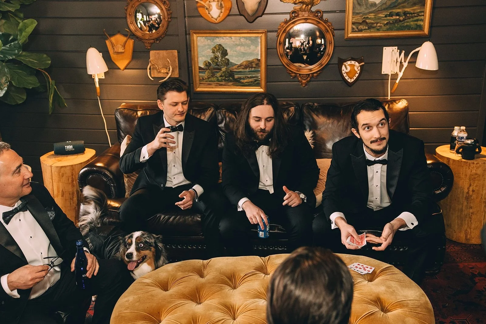 Guests enjoying cocktail hour at a Hudson Valley wedding celebration at Cedar Lakes Estate