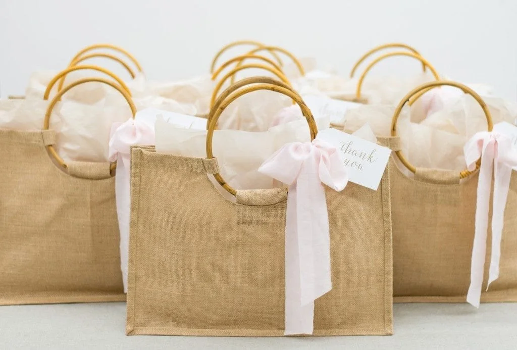Wedding welcome bags placed at front lobby for arriving guests