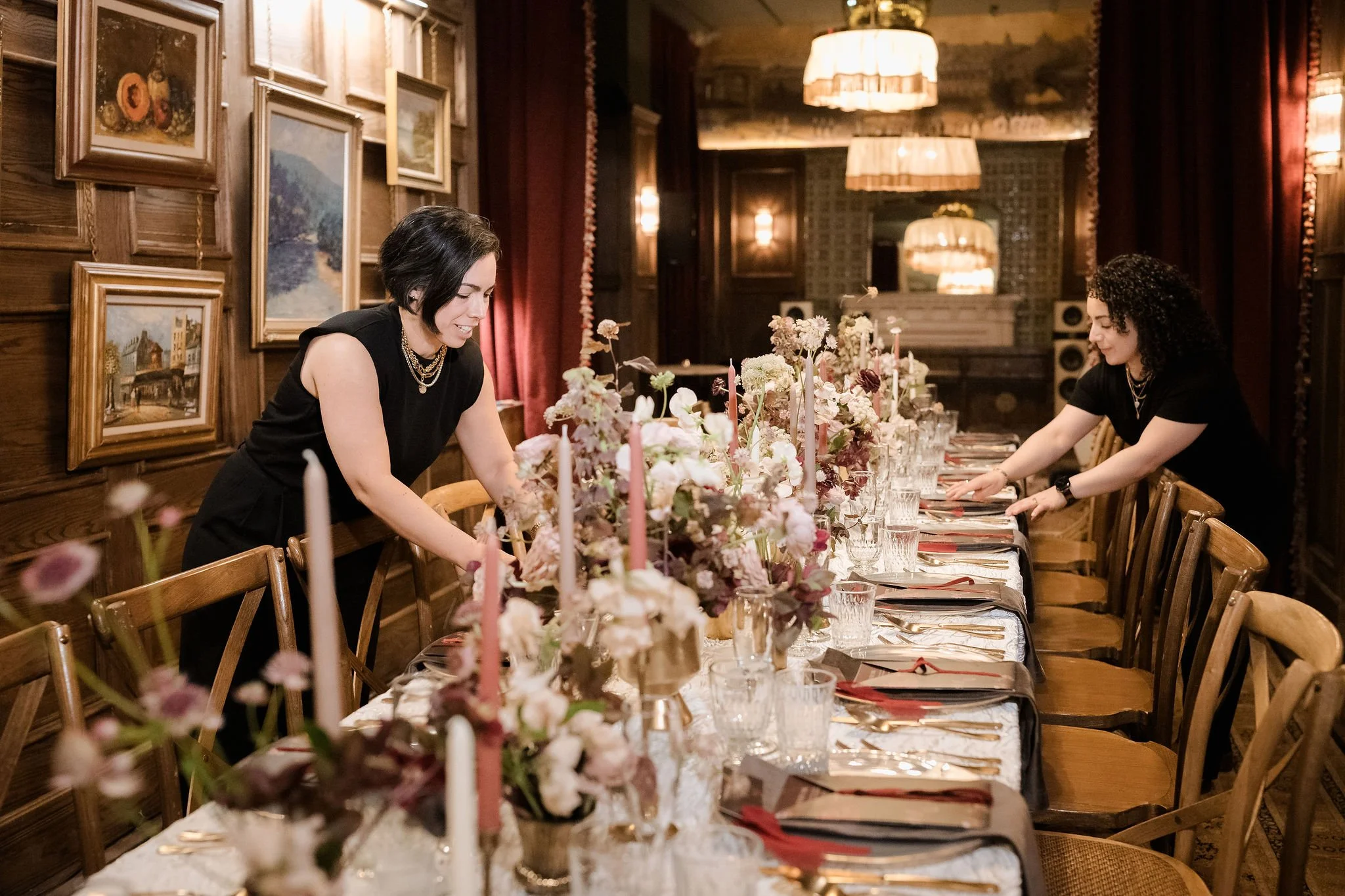 Wedding professionals working together during wedding setup in New York.