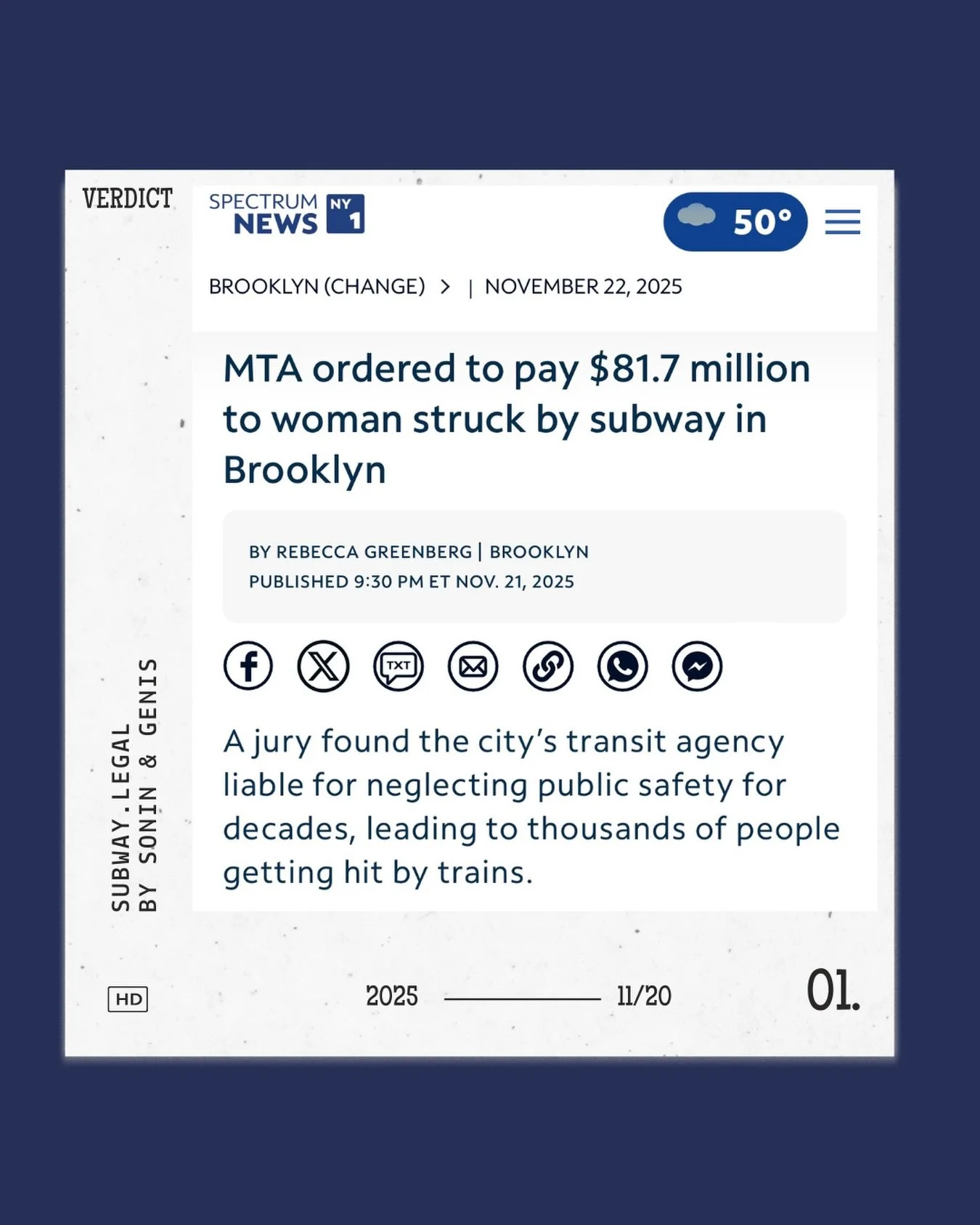 After years of litigation and weeks of trial, the Trial Team obtained a historic verdict demonstrating the negligence of the MTA and the catastrophic damages to our client. We look forward to representing more victims injured by foreseeable and preve