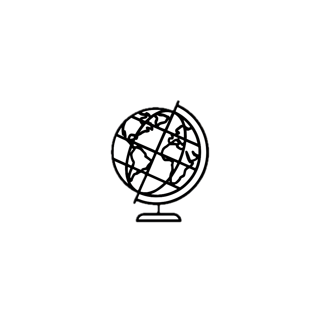 Outline drawing of a globe on a stand with Africa and Europe visible