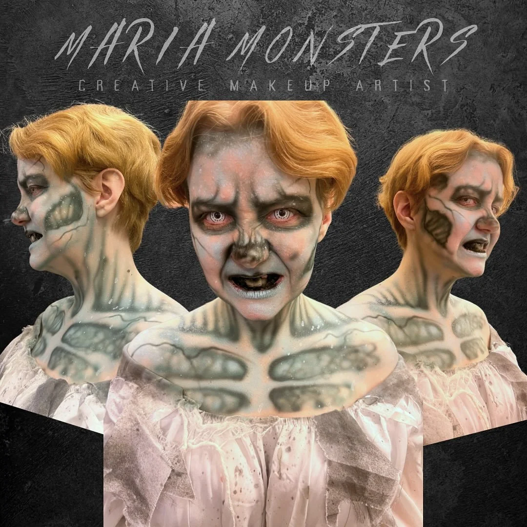 Under the haunt lights, the line between human and ghoul disappears.

This look was built using an Iwata Eclipse Airbrush, EBA Performance Endura Alcohol-Activated Paints, and the Mehron Paradise AQ Paint Palette &mdash; layered for cold undertones, 