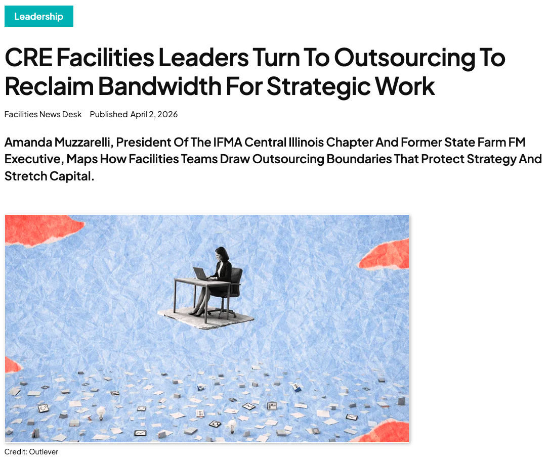 A woman sitting at a desk working on a laptop, floating above a sky filled with scattered small icons and documents, with red cloud shapes in the background.