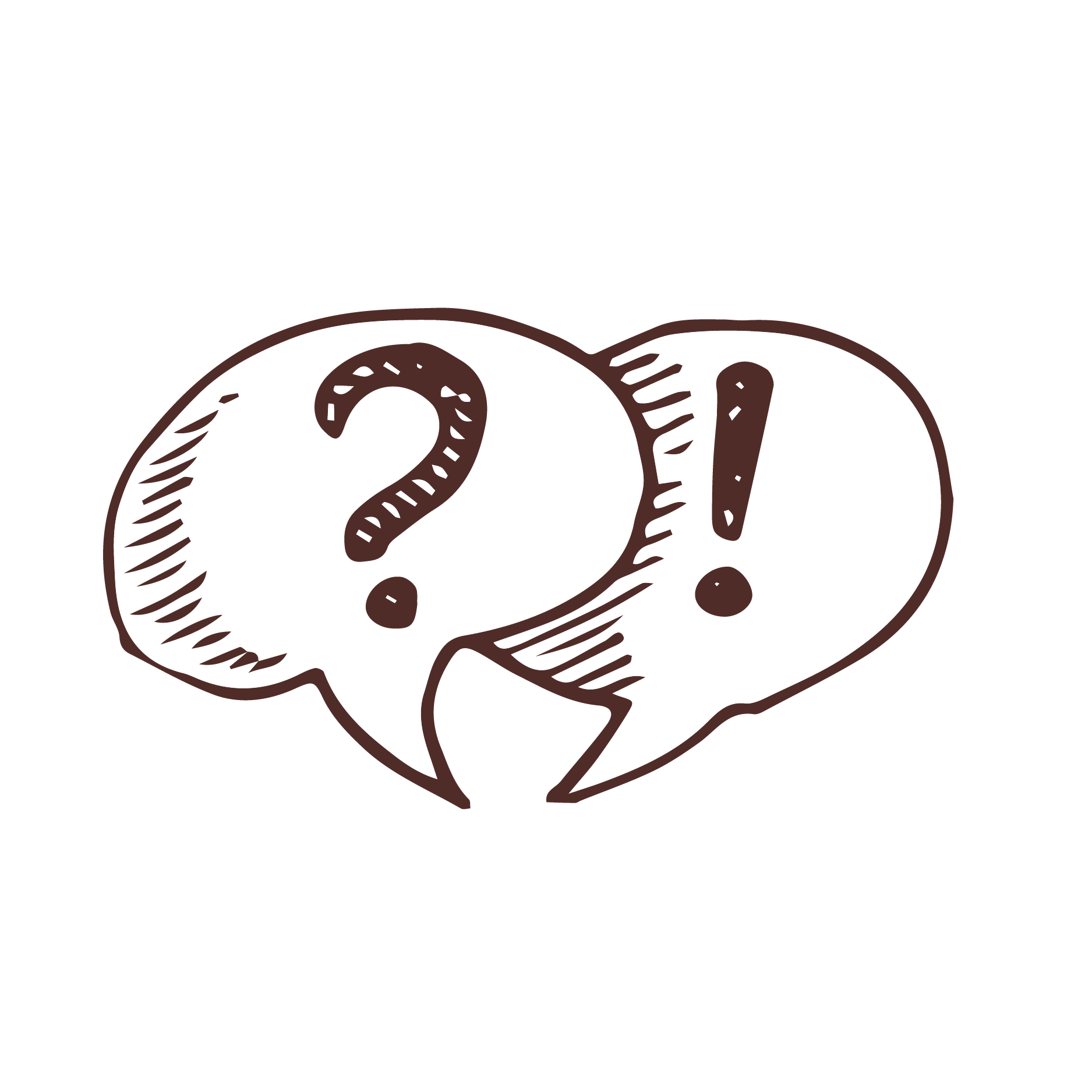 Black background with white speech bubbles containing a question mark and an exclamation mark, symbolizing confusion or disbelief.