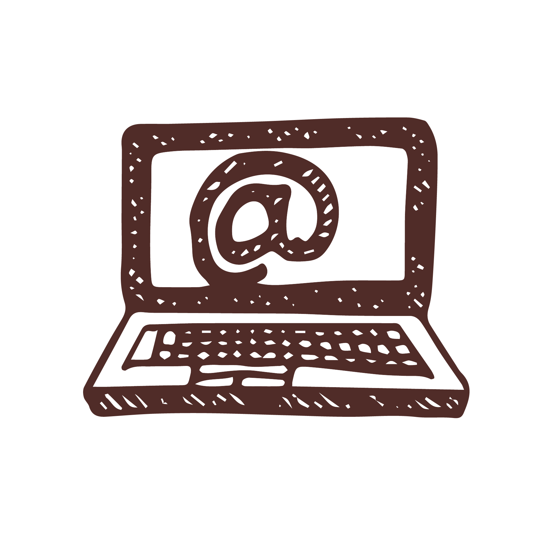 Cartoon drawing of a laptop computer with an '@' symbol on the screen