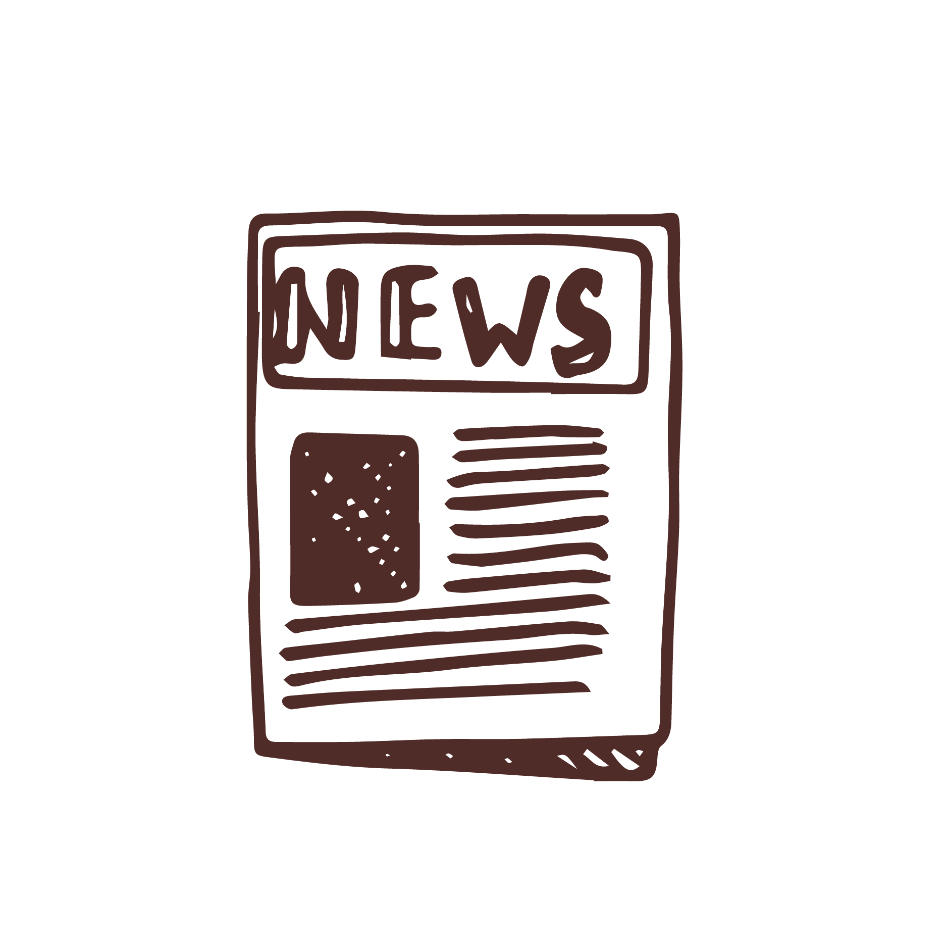 Hand-drawn illustration of a newspaper with the headline 'NEWS' and some lines of text underneath.