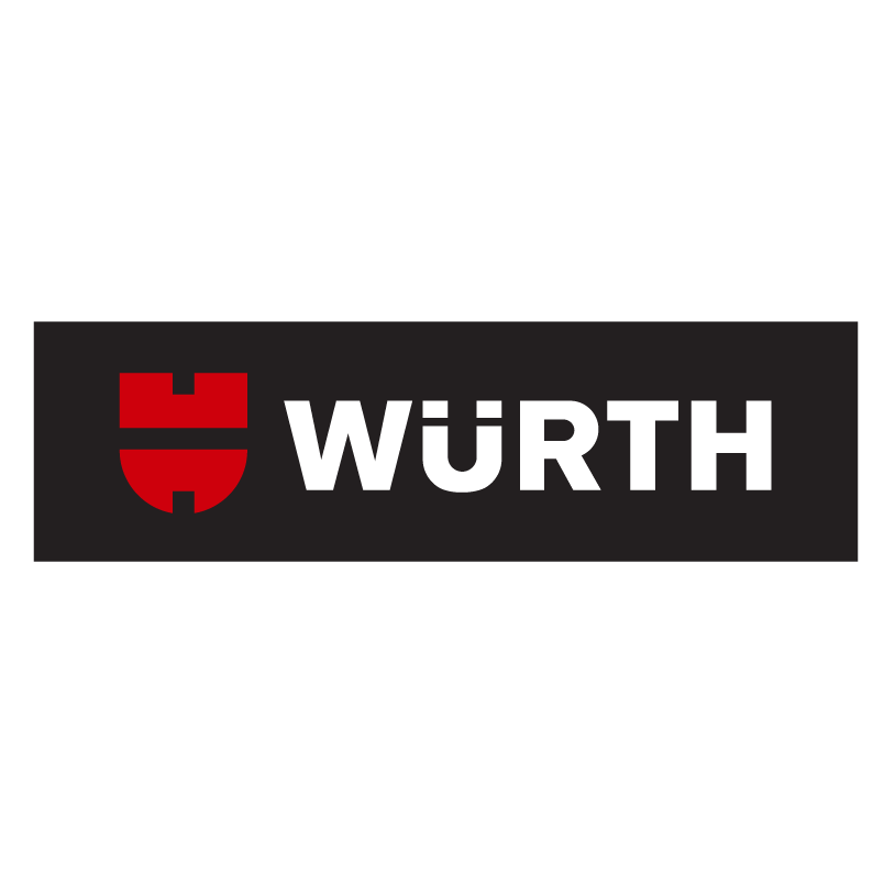 Würth logo with red shield emblem and white text on black background.