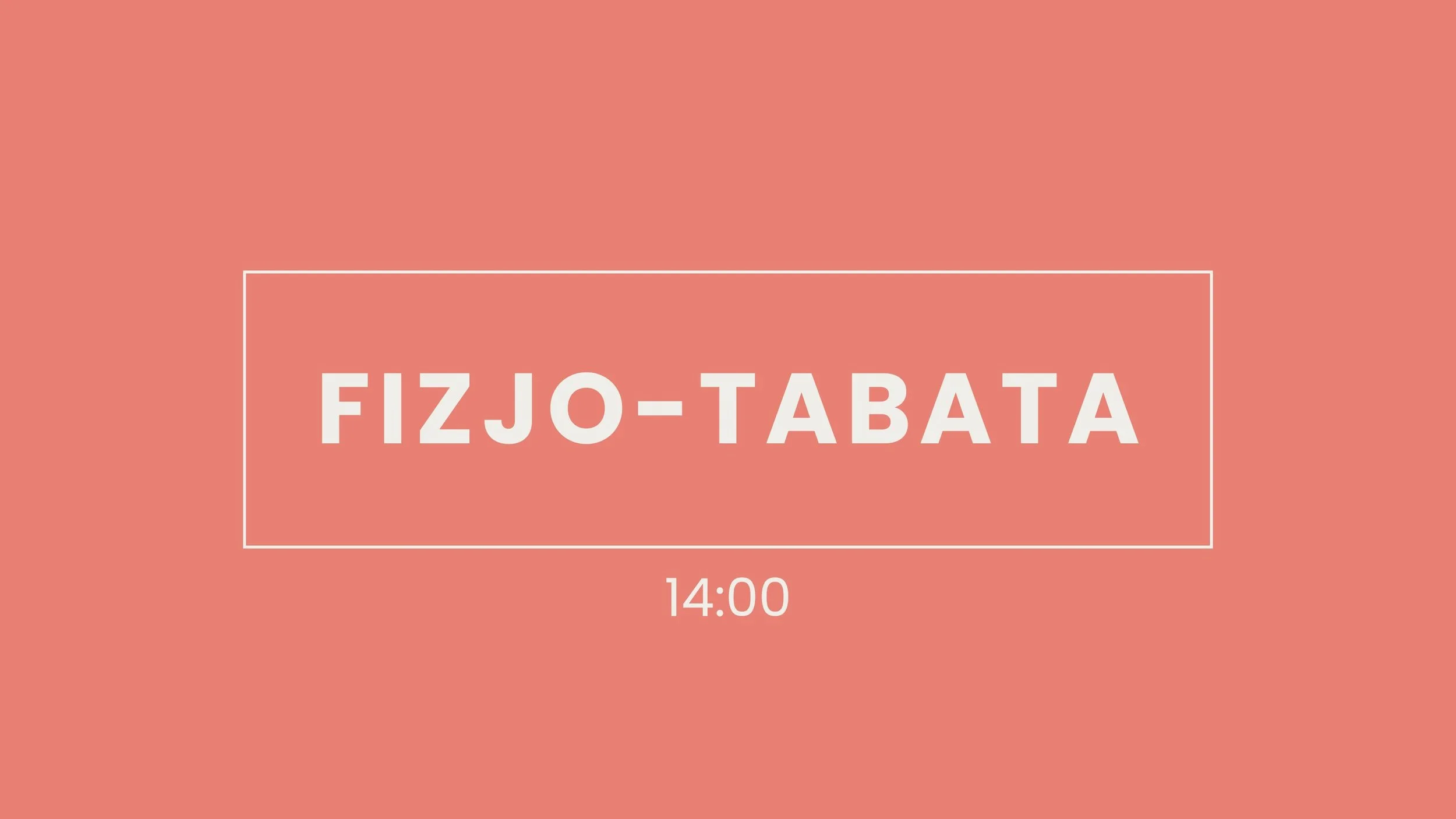 Schedule card with a pink background displaying the text 'FIZJO-TABATA' and a time of 14:00 inside a white rectangle.