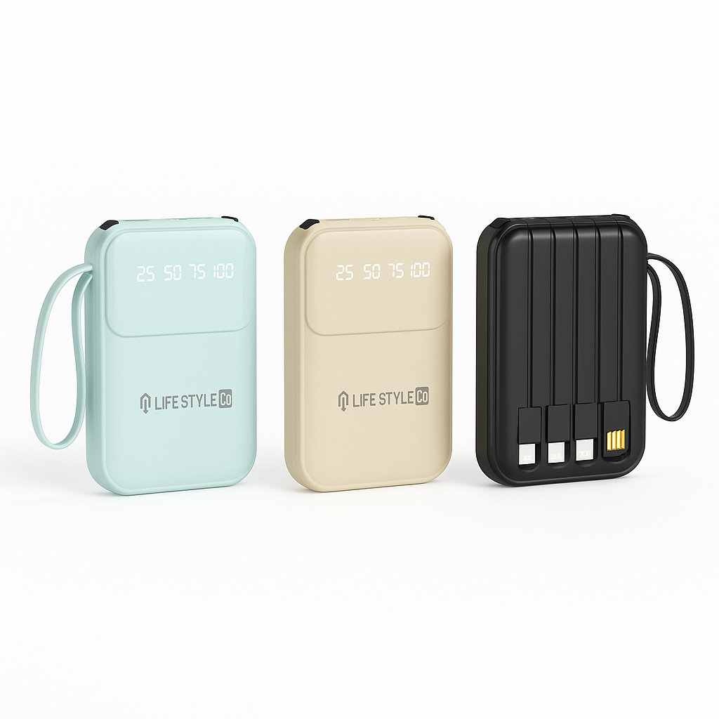 Batterie Externe 20000 mAh Powerbank 2-en-1 avec Cordon Intégré – Haute Capacité, Charge Rapide, Mini Batterie Externe 10000 mAh Portable et Compacte (Noir 10000mAh)