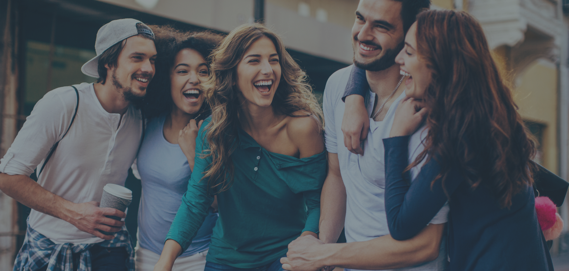 Group of young adult friends happy