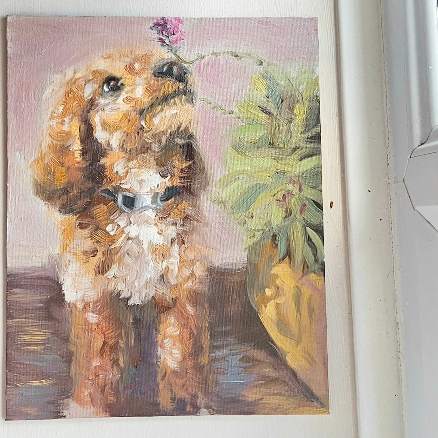 Rolo!😭🐾

A painting that fills me with joy&hearts;️ The first of many paintings of this fluffy pup.

He is about twice the size now but it's so nice to remember him as a tiny puppy🥹 I wanted it to be loose, fluid and full of love&amp; warmth🐾 

S