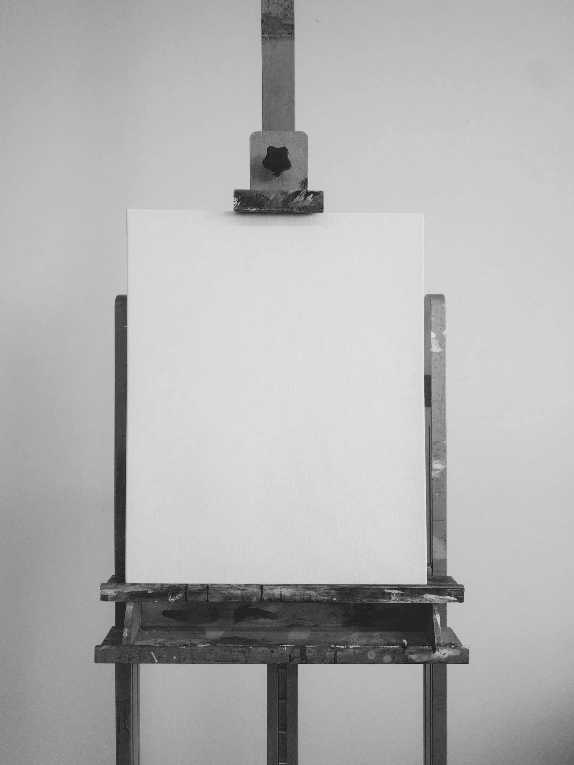 Meity Infrastructure - empty blank canvas on an easel in front of a plain wall.