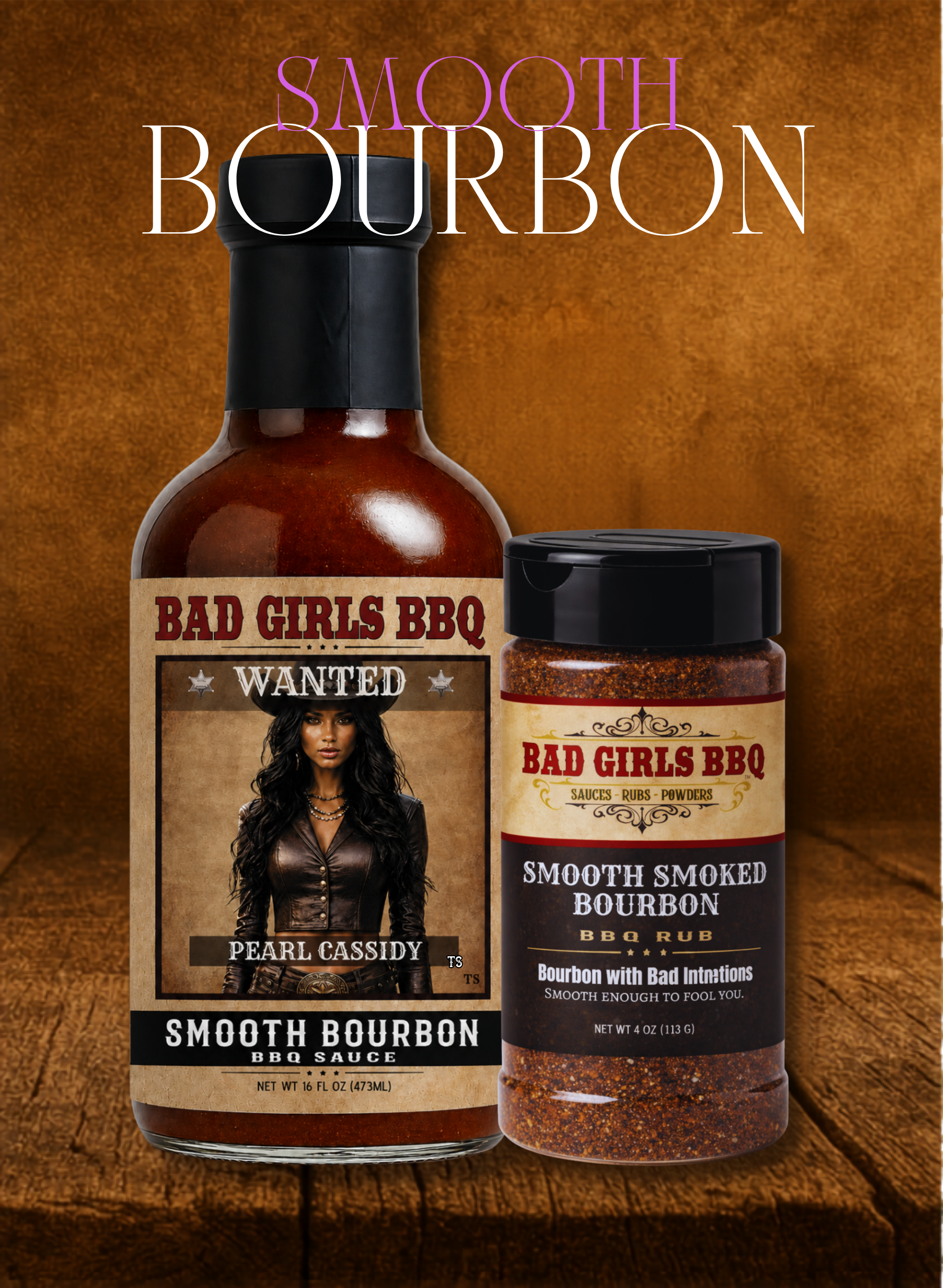 Pearl Cassidy ~ Smooth Bourbon Sauce + Rub Set