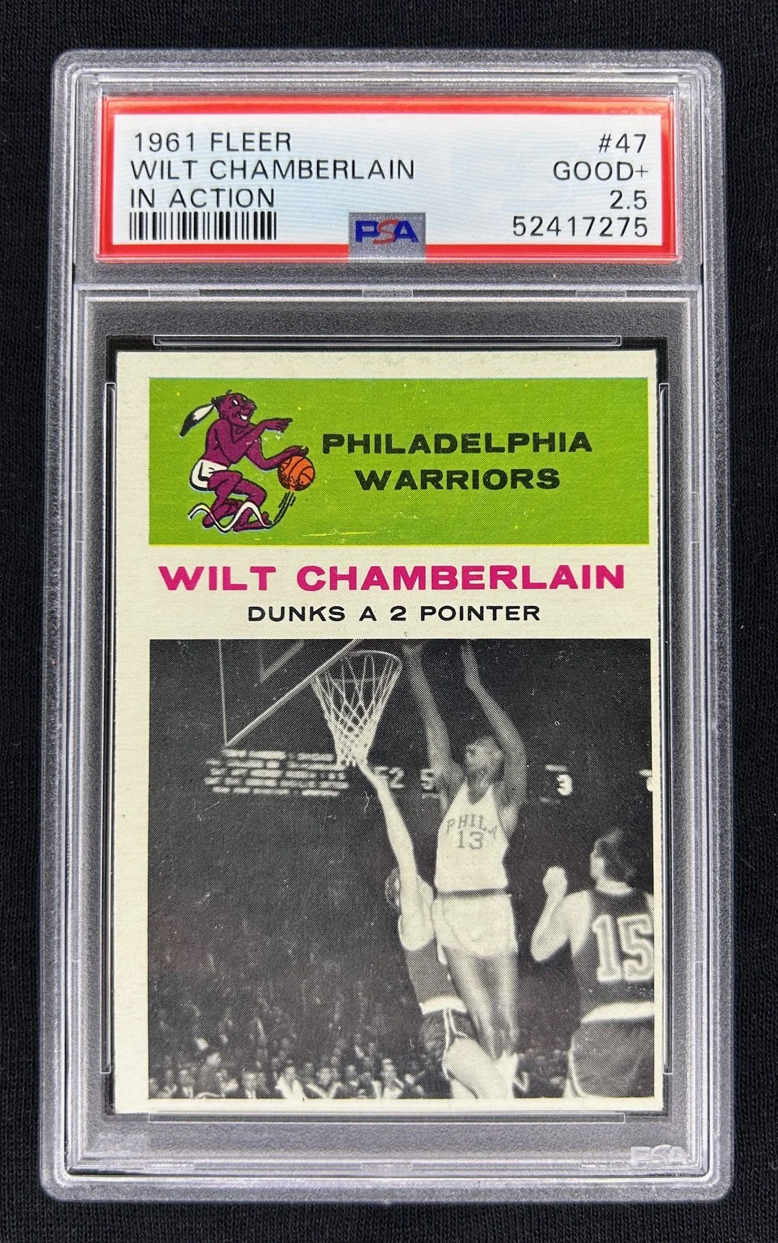 5x5: 1961 Fleer #47, HOF Wilt Chamberlain RC (In Action) - PSA 2.5